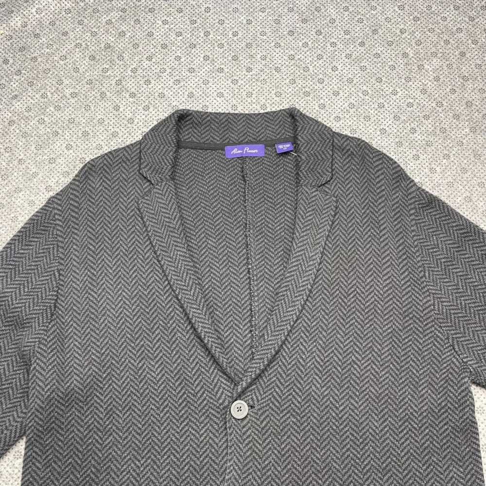 Alan Flusser Mens Grey Herringbone Knit Grandpa Cardigan‎ Sweater Size M Cotton